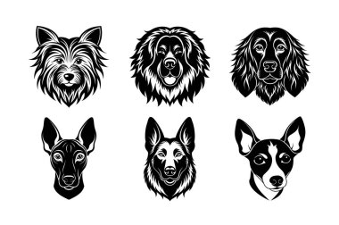 Köpek baş vektör siluetinin cinsi 6 simge seti