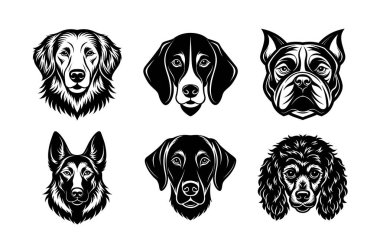 Köpek baş vektör siluetinin cinsi 6 simge seti