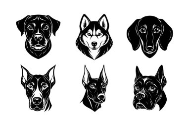 Köpek baş vektör siluetinin cinsi 6 simge seti
