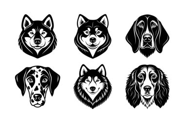 Köpek baş vektör siluetinin cinsi 6 simge seti