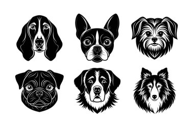 Köpek baş vektör siluetinin cinsi 6 simge seti