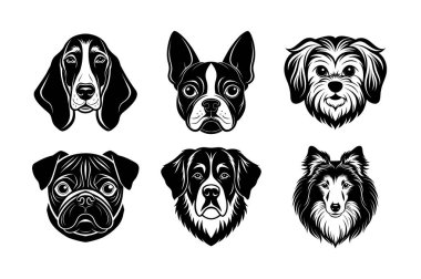 Köpek baş vektör siluetinin cinsi 6 simge seti