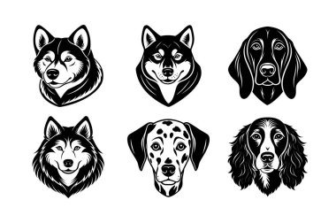 Köpek baş vektör siluetinin cinsi 6 simge seti
