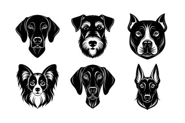 Köpek baş vektör siluetinin cinsi 6 simge seti