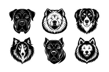 Köpek baş vektör siluetinin cinsi 6 simge seti