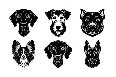 Köpek baş vektör siluetinin cinsi 6 simge seti
