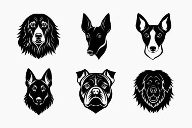 Köpek kafası siluet vektör simgesinin üretimi ayarlandı