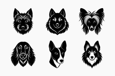 Köpek kafası siluet vektör simgesinin üretimi ayarlandı