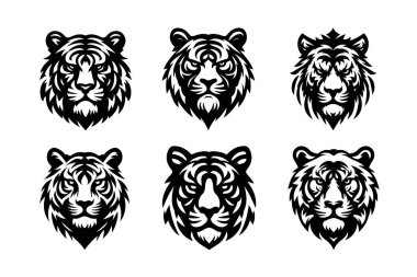 Tiger head vector silhouette art illustration bundle clipart