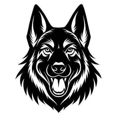 Alman çoban köpeği baş vektör silueti sanat illüstrasyonu