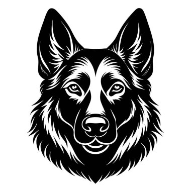 Alman çoban köpeği baş vektör silueti sanat illüstrasyonu