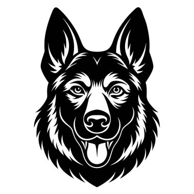 Alman çoban köpeği baş vektör silueti sanat illüstrasyonu