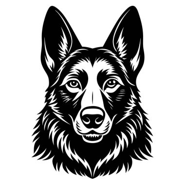 Alman çoban köpeği baş vektör silueti sanat illüstrasyonu