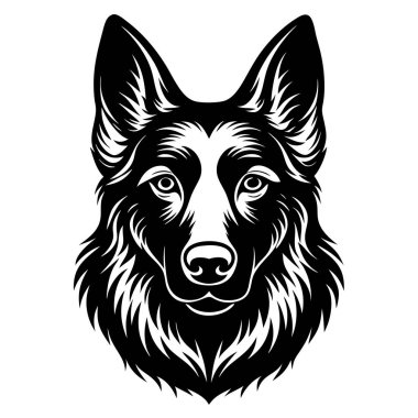 Alman çoban köpeği baş vektör silueti sanat illüstrasyonu