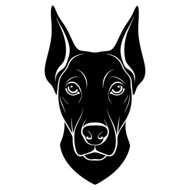 Doberman köpek kafası vektör silueti sanat illüstrasyonunu buldu