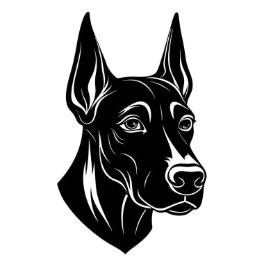 Doberman köpek kafası vektör silueti sanat illüstrasyonunu buldu