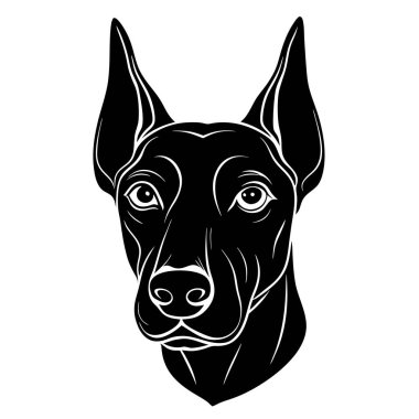 Doberman köpek kafası vektör silueti sanat illüstrasyonunu buldu
