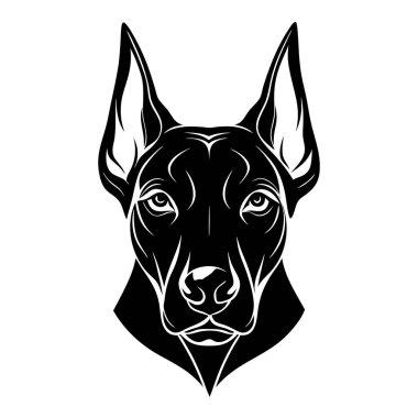 Doberman köpek kafası vektör silueti sanat illüstrasyonunu buldu