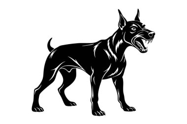 Doberman, köpek vektörü silueti sanat illüstrasyonunu buldu