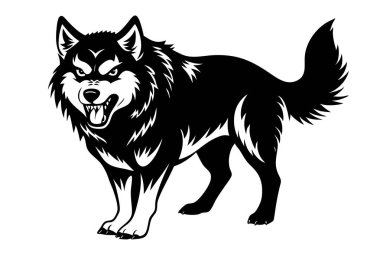 Sibirya Husky köpek vektör silueti sanat çizimi