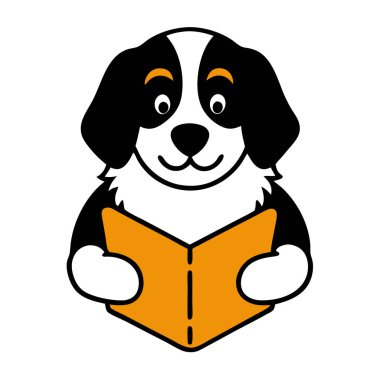 Sırıtkan şirin Bernese dağ köpeği kitap vektörü sanatı okuyor.