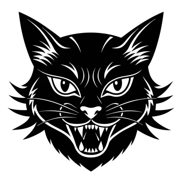 Kedi kafası kızgın yüz vektör silueti sanat çizimi