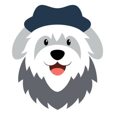 Funny old english sheepdog dog head vector art clipart