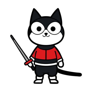 Samurai cat vector art illustration clipart