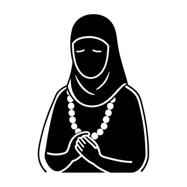 Tasbe silueti olan Müslüman bir kadın.