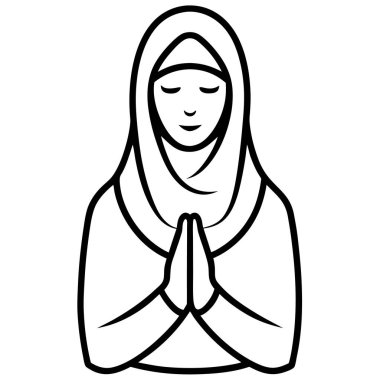 Bir müslüman kadın, dua vektörü çizgisi çiziminde el kaldırıyor.