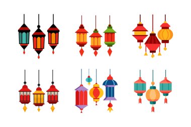 Fenerler asılıyor vektör sanat resimleme simgesi seti