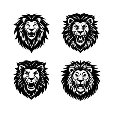 Lion head vector silhouette icon set