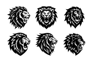 Lion head vector silhouette icon set clipart