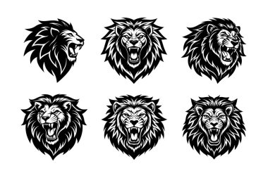 Lion head vector silhouette icon set clipart