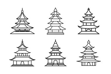 Pagoda vektör çizgisi çizim paketi