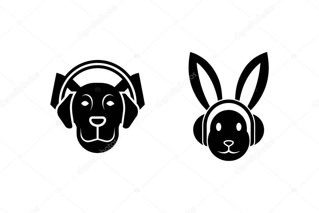 Dog and rabbit head with headphones bundle