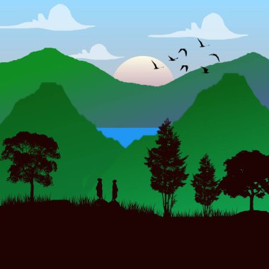 Ağaçları, dağları ve muhteşem gölü olan tropikal bir ada.