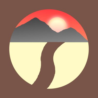 Renkli dağlar ve ağaçların logosu olan modern manzara logosu.