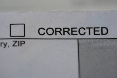 Corrected box on 1099 tax form. Unchecked. clipart