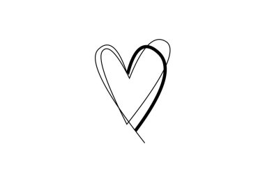 A simple, minimalist design featuring two overlapping heart shapes drawn in black lines on a clean white background.