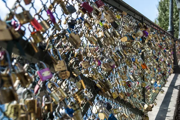 stock image Love lock bridge up close. Paris, France