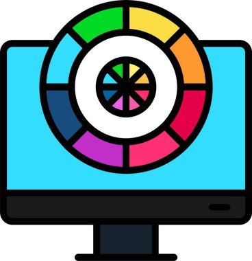 Bilgisayar monitörü simgesi. renk çizgisi bilgisayar vektör çizimi. düz dizayn