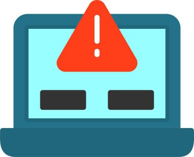 Dizüstü bilgisayar hata sinyali ile açıldı. Uygulama veya web sayfası için basit simge illüstrasyonu 