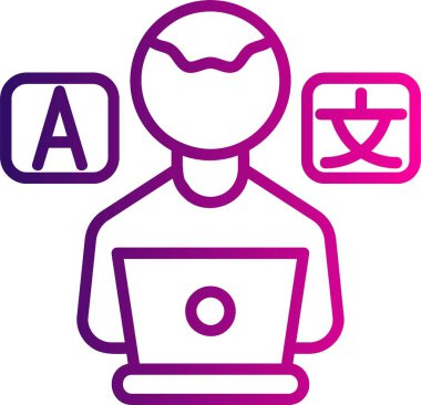 dizüstü bilgisayarı simgesi olan avatar adam, vektör illüstrasyonu