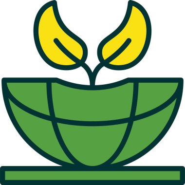 Sürdürülebilirlik kavramı. Bir tencerede küçük bitkiler yetiştiriyorum, basit web simgesi çizimi 