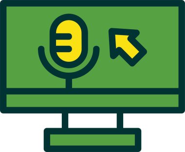 Ses komutları uygulaması ekranda. Oklu mikrofon. Basit web illüstrasyonu 