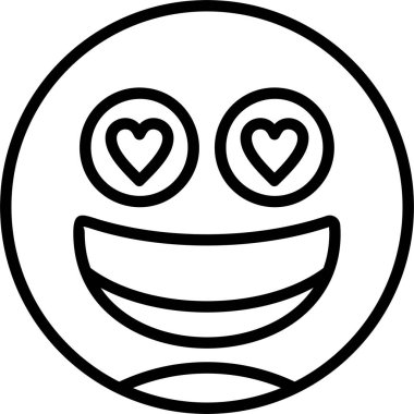 Gözlerinde kalp olan gülen yüz, beyaz arka planda izole edilmiş vektör çizimi.