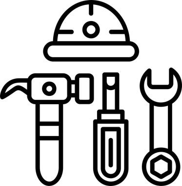 Hard Hat ve Tools simgesi, vektör basit illüstrasyon