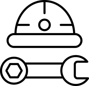 Hard Hat ve Wrench simgesi, vektör basit illüstrasyon