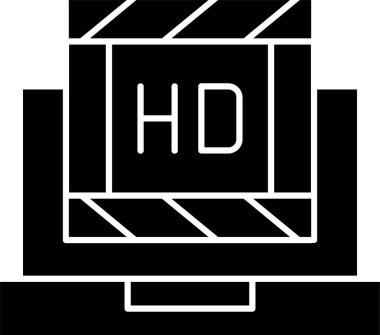 Beyaz arkaplanda HD Film simgesi, vektör illüstrasyonu